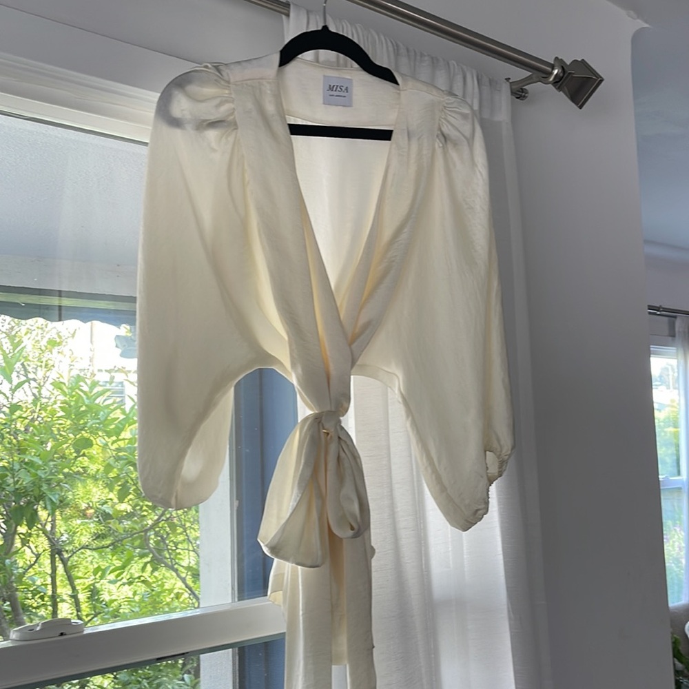 MISA Cream, Silk Wrap Blouse